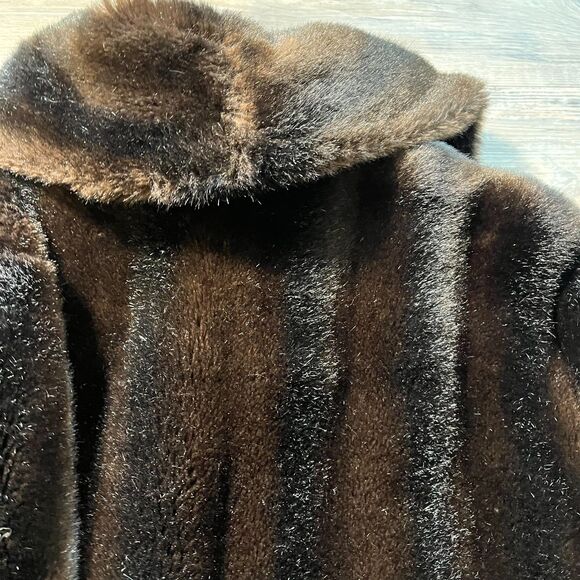 Vintage Faux Fur Coat Women's Medium Large Brown Dark Old Money Classy Mink - Picture 10 of 11